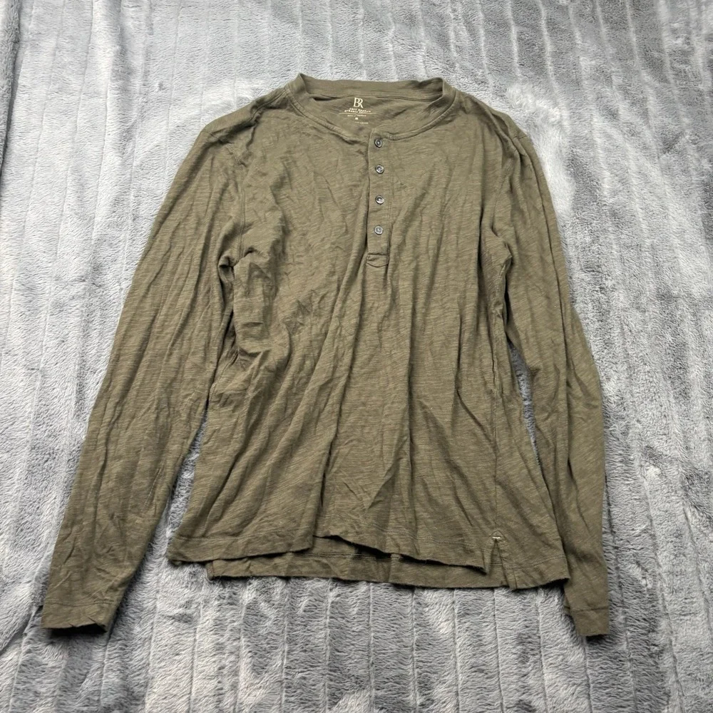 Banana Republic Mens Soft Wash Organic Cotton Long Sleeve Henley Shirt Olive M